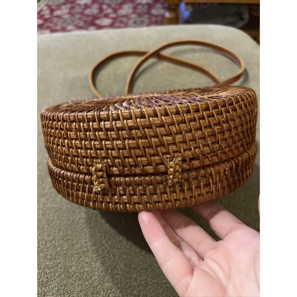 Round Wicker Straw Rattan Bag Women's Hand Woven Shoulder Purse USA (BB) - Picture 2 of 5